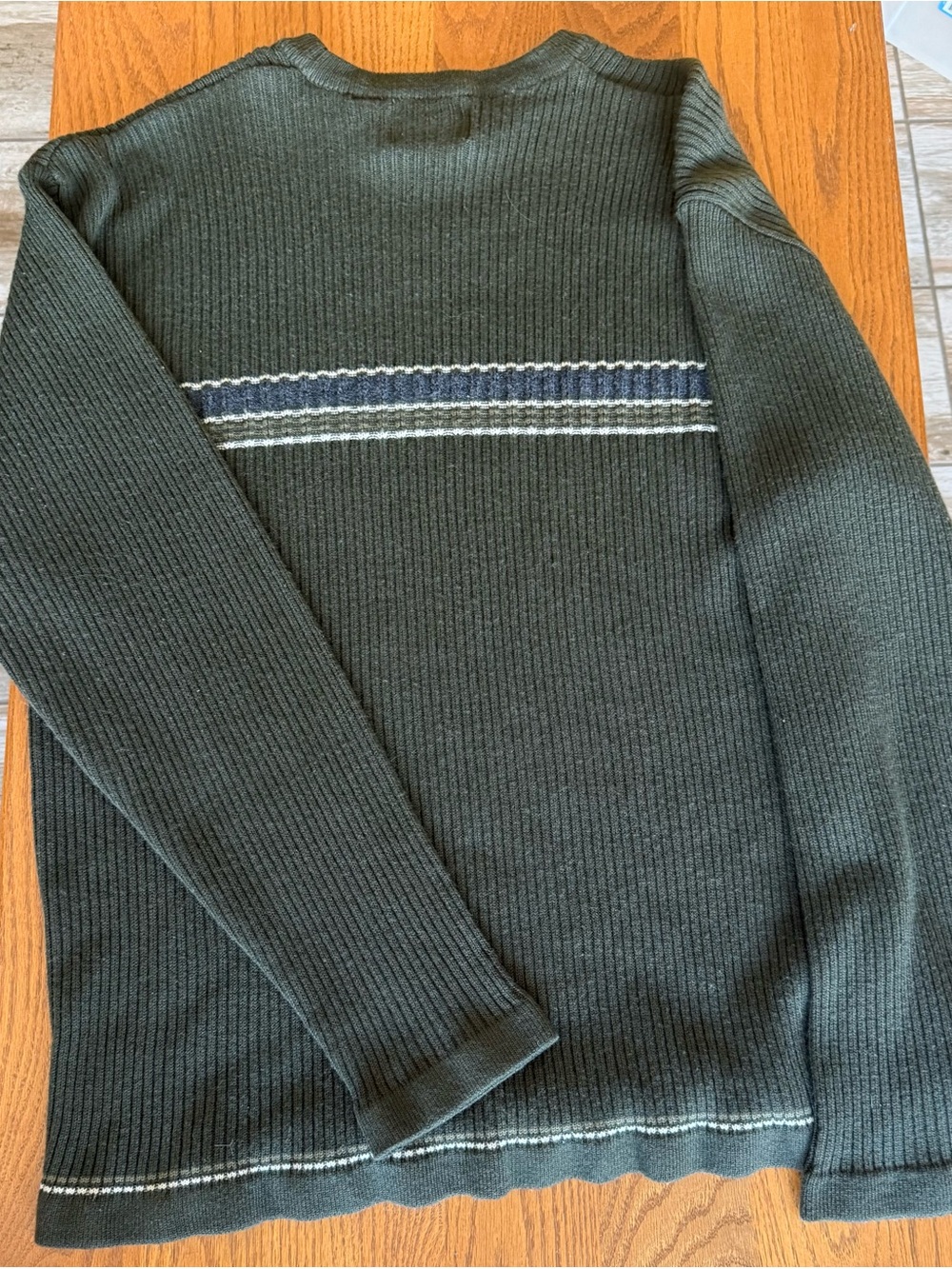 Men's Dark Green Ribbed Crewneck Sweater - Classic Striped Detail - Picture 3 of 3